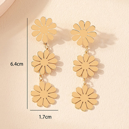 1 Pair Elegant Geometric Flower Plating Alloy Drop Earrings