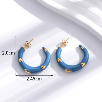 1 Pair French Style Simple Style Korean Style C Shape Water Droplets Plating Inlay Stainless Steel Zircon 18k Gold Plated Earrings