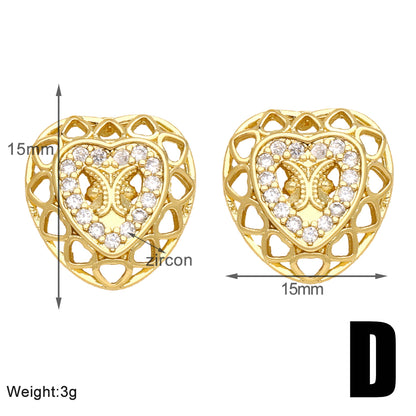 1 Pair Cute Basic Simple Style Starfish Bear Heart Shape Plating Inlay Copper Zircon 18k Gold Plated Ear Studs