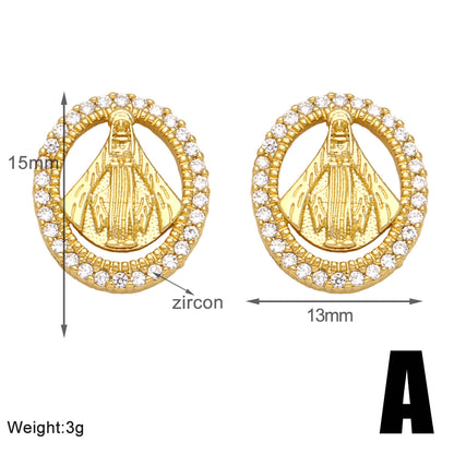 1 Pair Simple Style Streetwear Geometric Plating Inlay Copper Zircon 18k Gold Plated Ear Studs