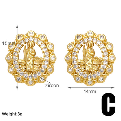 1 Pair Simple Style Streetwear Geometric Plating Inlay Copper Zircon 18k Gold Plated Ear Studs