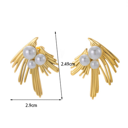 1 Pair French Style Simple Style Geometric Plating Inlay Stainless Steel Artificial Pearls 18k Gold Plated Ear Studs