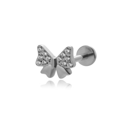 1 Piece Ig Style Vintage Style Geometric Flower Bow Knot Plating Inlay Titanium Alloy Zircon 18k Gold Plated Ear Studs