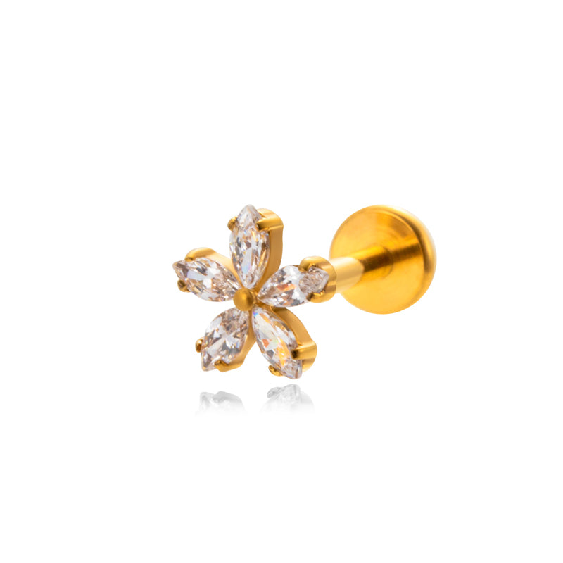 1 Piece Ig Style Vintage Style Geometric Flower Bow Knot Plating Inlay Titanium Alloy Zircon 18k Gold Plated Ear Studs