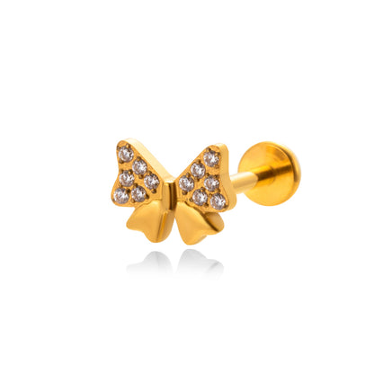 1 Piece Ig Style Vintage Style Geometric Flower Bow Knot Plating Inlay Titanium Alloy Zircon 18k Gold Plated Ear Studs