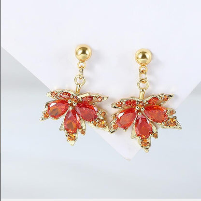 Vintage Style Simple Style Maple Leaf Copper Plating Inlay Zircon 18k Gold Plated Rings Earrings Necklace