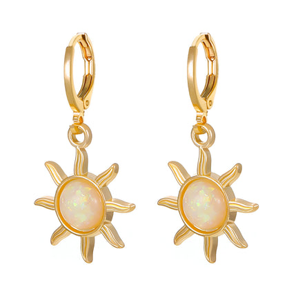 1 Pair Vintage Style Sun Plating Inlay Alloy Opal Drop Earrings