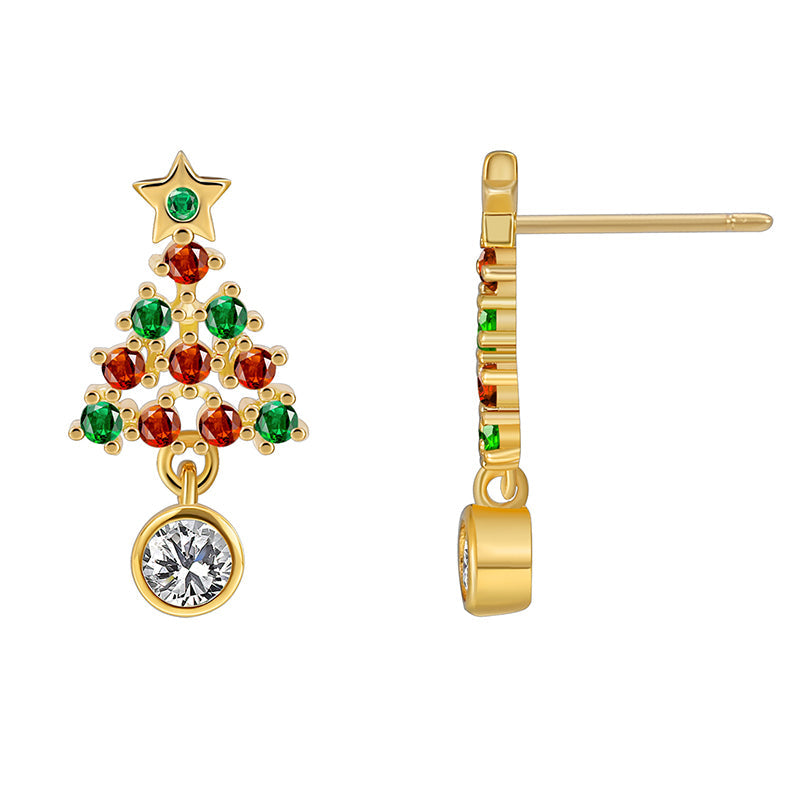 1 Pair Elegant Christmas Sweet Christmas Tree Snowflake Plating Inlay Copper Zircon 18k Gold Plated Ear Studs