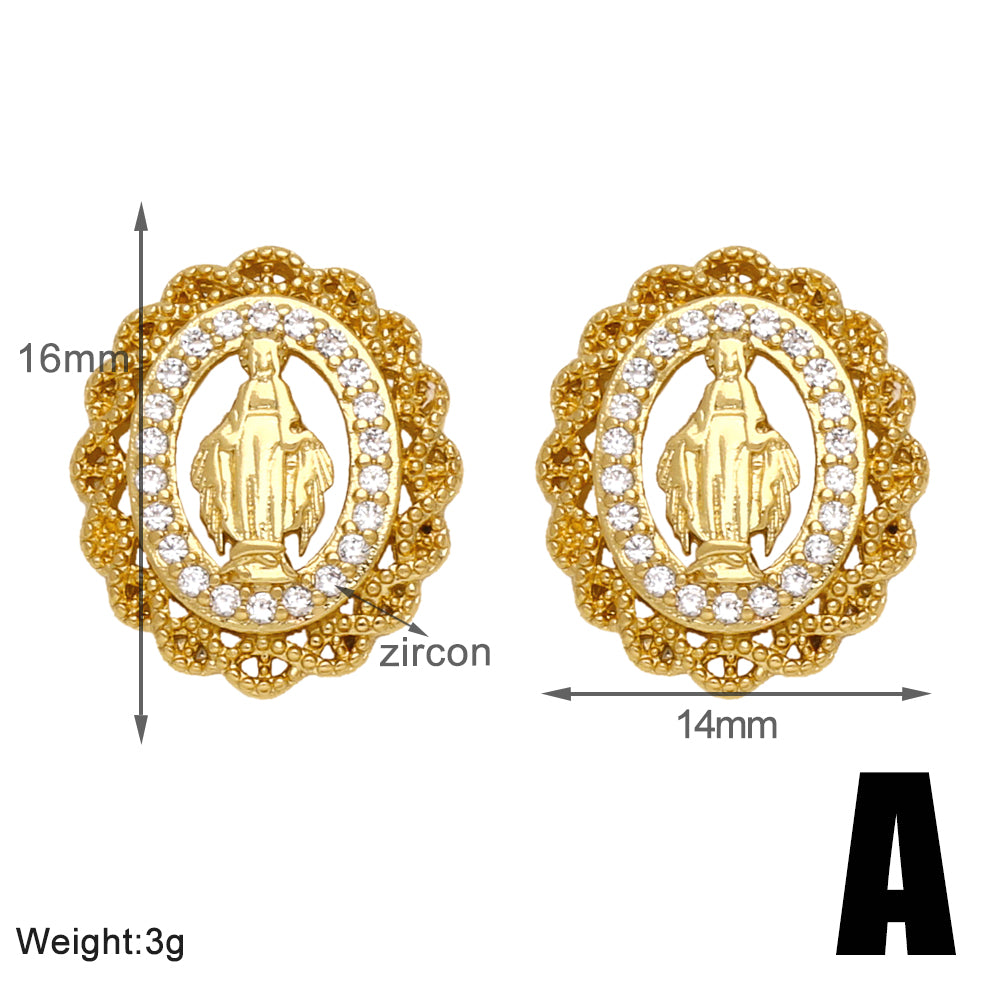 1 Pair Vintage Style Simple Style Geometric Plating Inlay Copper Zircon 18k Gold Plated Ear Studs