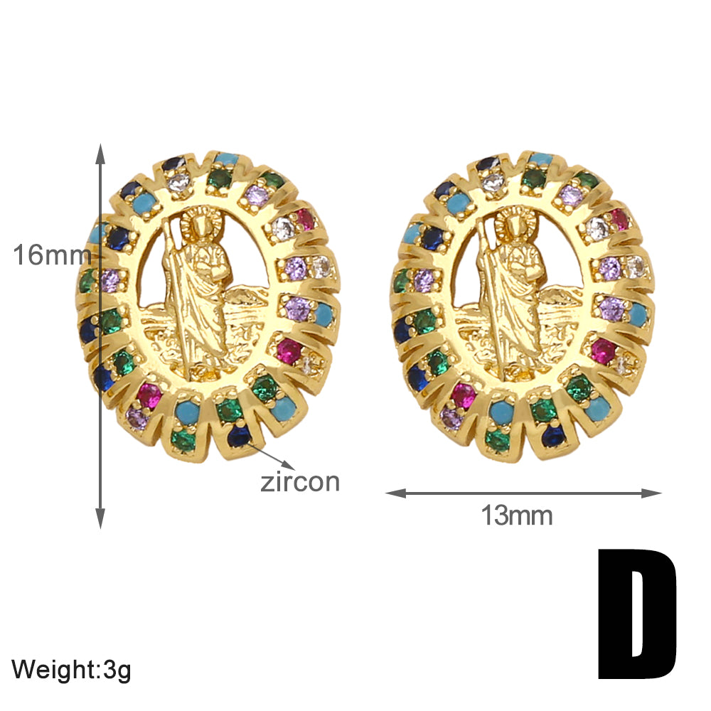 1 Pair Vintage Style Simple Style Geometric Plating Inlay Copper Zircon 18k Gold Plated Ear Studs