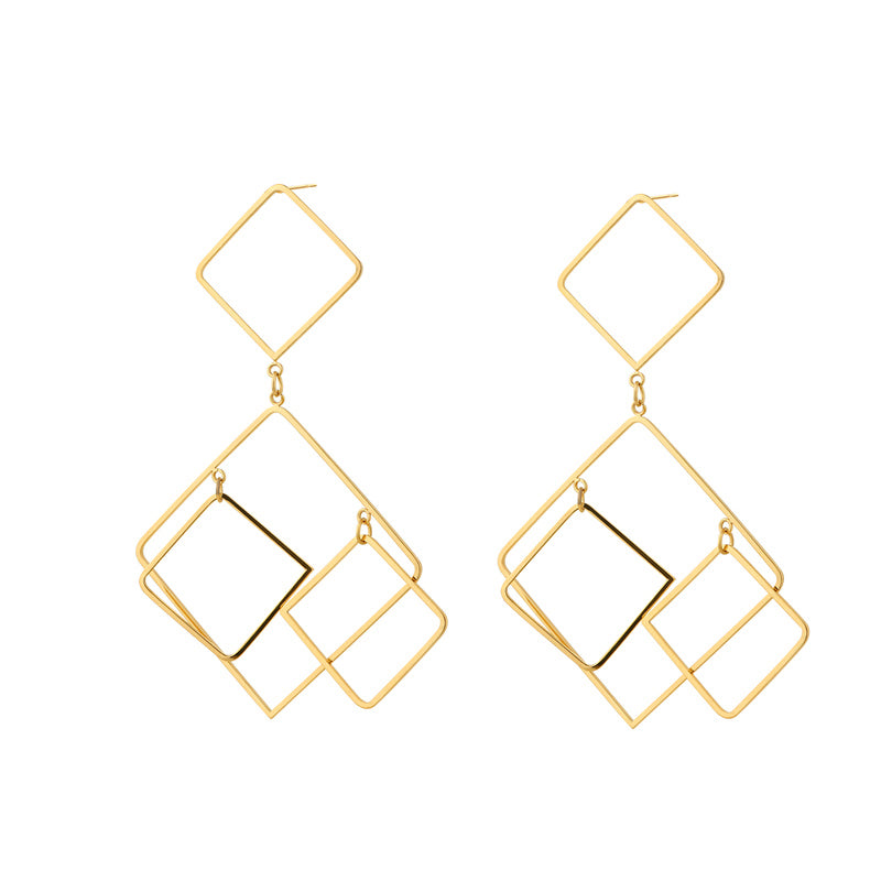 1 Pair Casual Simple Style Classic Style Circle Round Rhombus Plating Stainless Steel Titanium Steel Gold Plated Drop Earrings