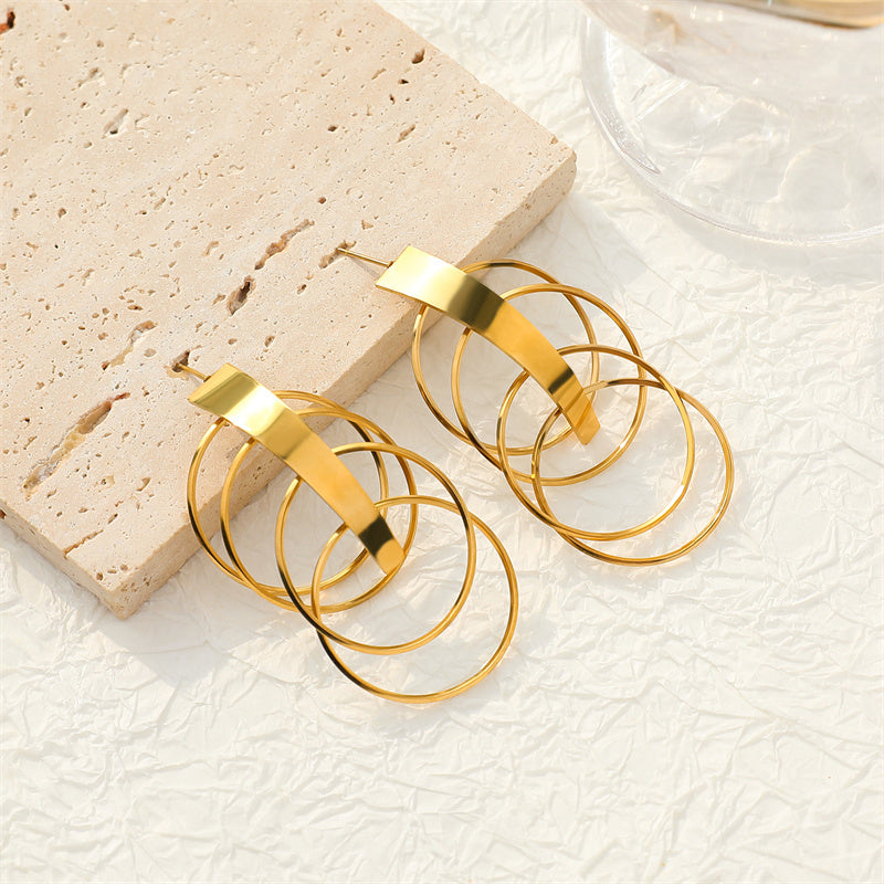 1 Pair Casual Simple Style Classic Style Circle Round Rhombus Plating Stainless Steel Titanium Steel Gold Plated Drop Earrings