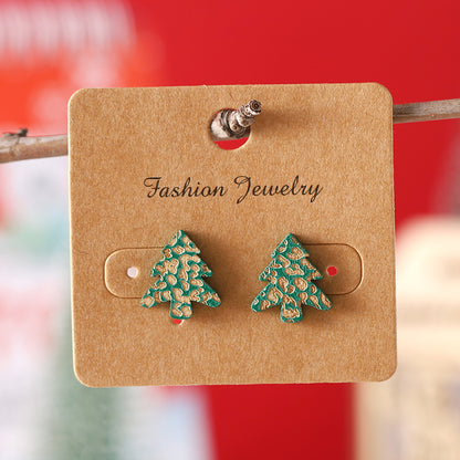 1 Pair Christmas Streetwear Christmas Tree Wood Ear Studs