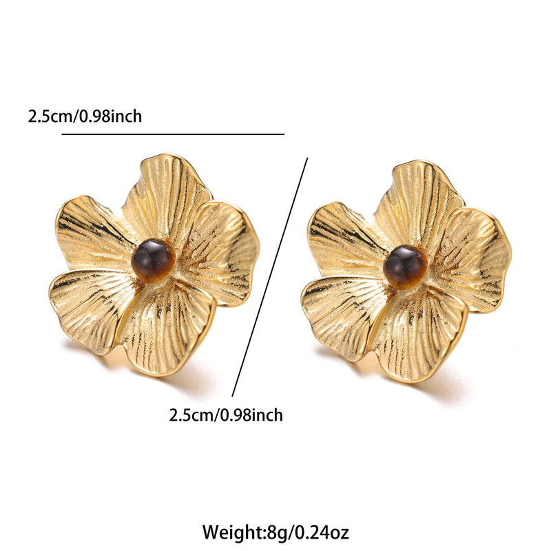 1 Pair Elegant Simple Style Flower Plating Inlay Stainless Steel Natural Stone 18k Gold Plated Ear Studs