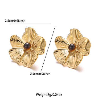 1 Pair Elegant Simple Style Flower Plating Inlay Stainless Steel Natural Stone 18k Gold Plated Ear Studs