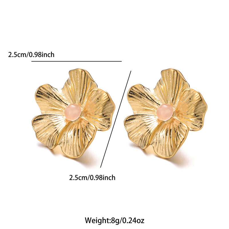 1 Pair Elegant Simple Style Flower Plating Inlay Stainless Steel Natural Stone 18k Gold Plated Ear Studs