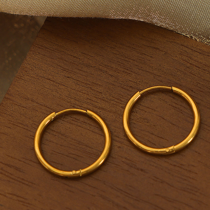 1 Pair Simple Style Circle Solid Color Plating Titanium Steel 18k Gold Plated Hoop Earrings