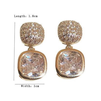 1 Pair Elegant Geometric Inlay Alloy Zircon Drop Earrings