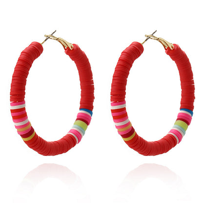 1 Pair Fashion Circle Soft Clay Beaded Women's Earrings