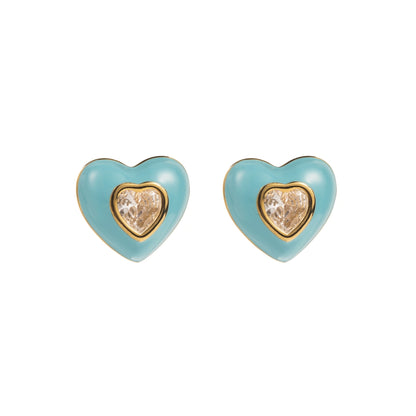 1 Pair Simple Style Heart Shape Inlay Stainless Steel Rhinestones Ear Studs