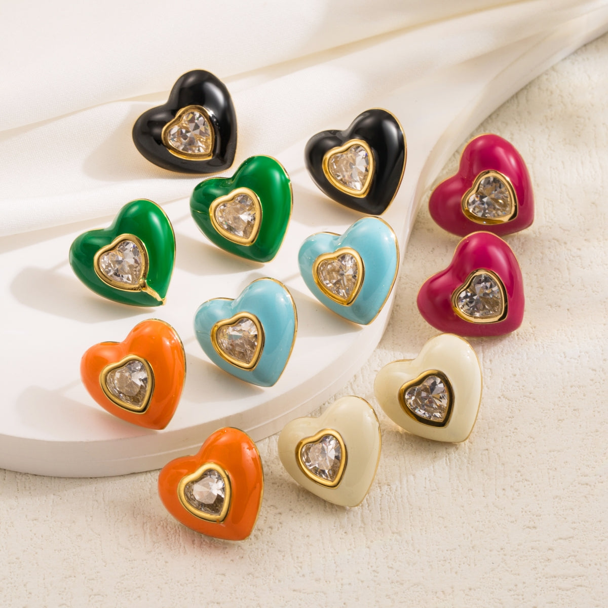 1 Pair Simple Style Heart Shape Inlay Stainless Steel Rhinestones Ear Studs