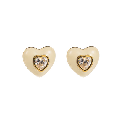 1 Pair Simple Style Heart Shape Inlay Stainless Steel Rhinestones Ear Studs