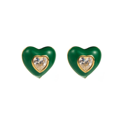 1 Pair Simple Style Heart Shape Inlay Stainless Steel Rhinestones Ear Studs