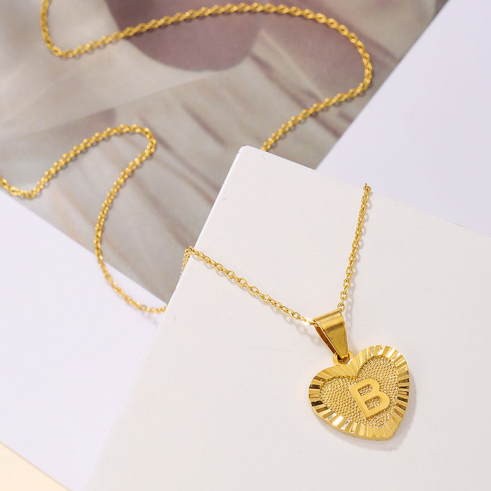 Sweet Letter Stainless Steel Copper Plating Inlay Zircon 18k Gold Plated Pendant Necklace