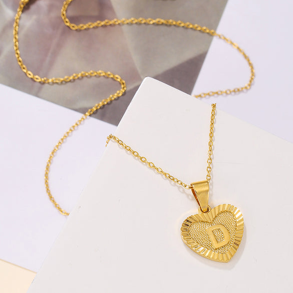 Sweet Letter Stainless Steel Copper Plating Inlay Zircon 18k Gold Plated Pendant Necklace