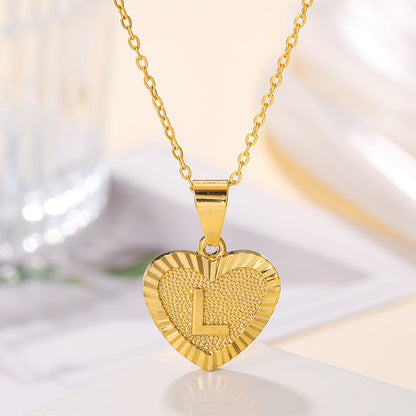 Sweet Letter Stainless Steel Copper Plating Inlay Zircon 18k Gold Plated Pendant Necklace