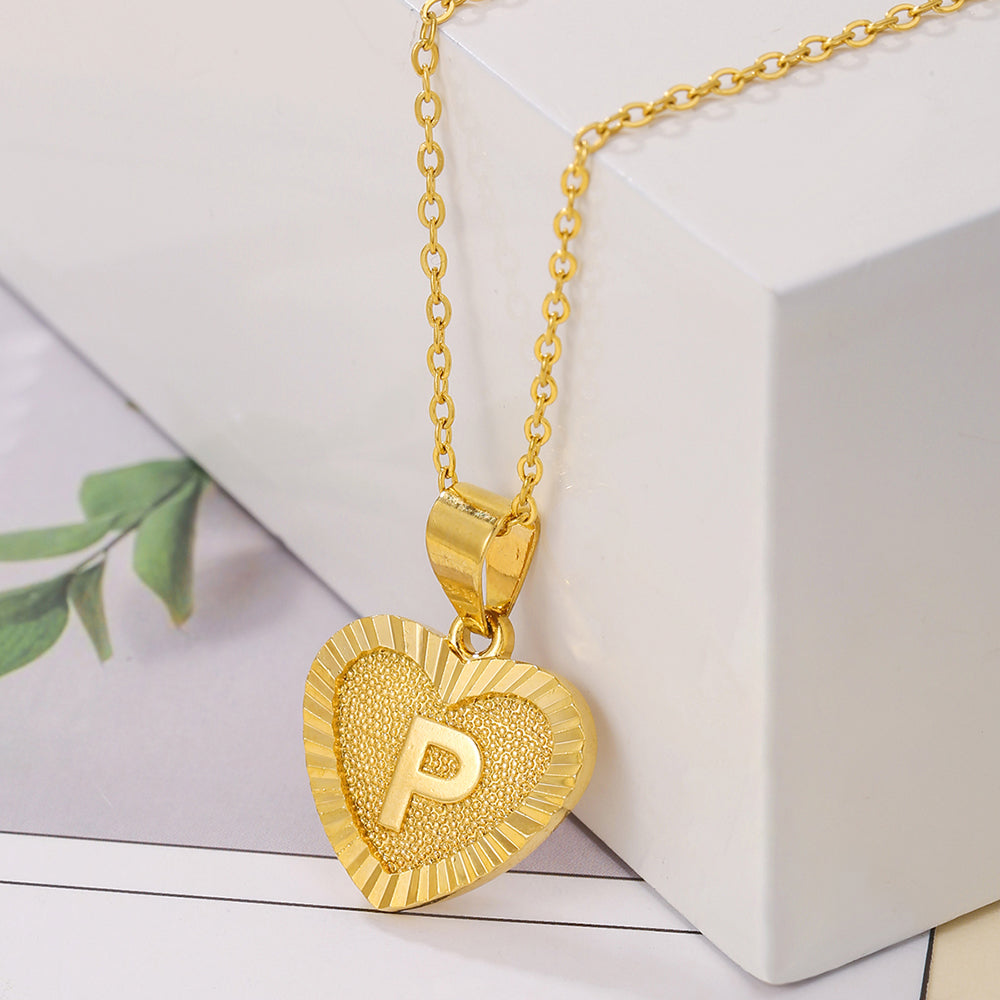 Sweet Letter Stainless Steel Copper Plating Inlay Zircon 18k Gold Plated Pendant Necklace