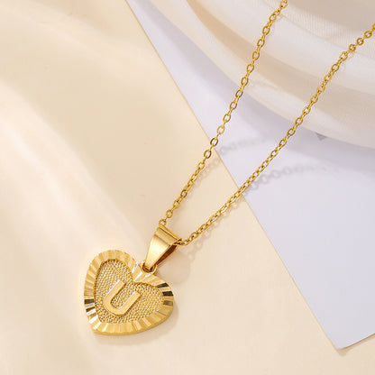 Sweet Letter Stainless Steel Copper Plating Inlay Zircon 18k Gold Plated Pendant Necklace