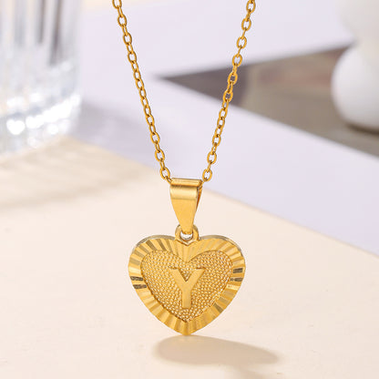 Sweet Letter Stainless Steel Copper Plating Inlay Zircon 18k Gold Plated Pendant Necklace