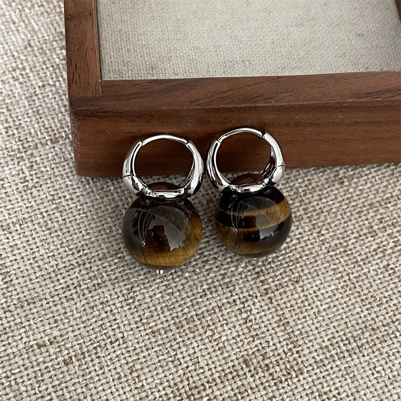 1 Pair Retro Color Block Plating Tiger Eye Drop Earrings