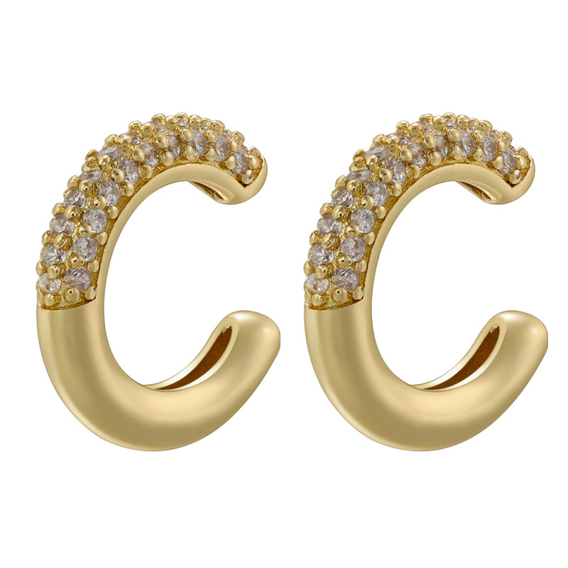 1 Pair Elegant Luxurious Shiny C Shape Plating Inlay Copper Zircon 18k Gold Plated Ear Cuffs