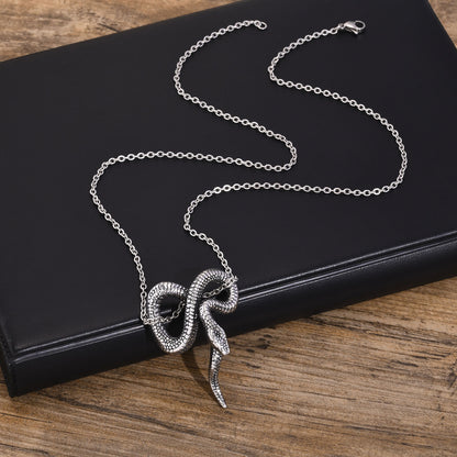 Wholesale Retro Exaggerated Punk Solid Color Snake Stainless Steel Enamel Pendant Necklace