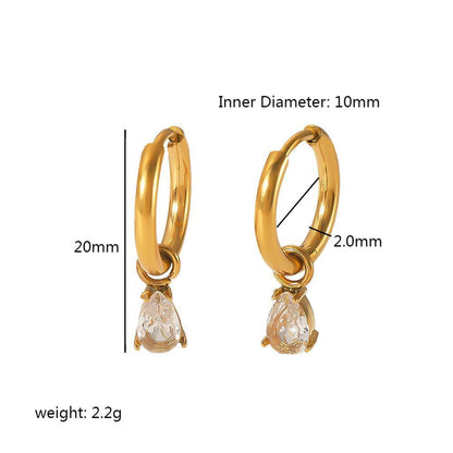 1 Pair Simple Style Water Droplets Rectangle Polishing Plating Inlay Stainless Steel Zircon 18k Gold Plated Drop Earrings