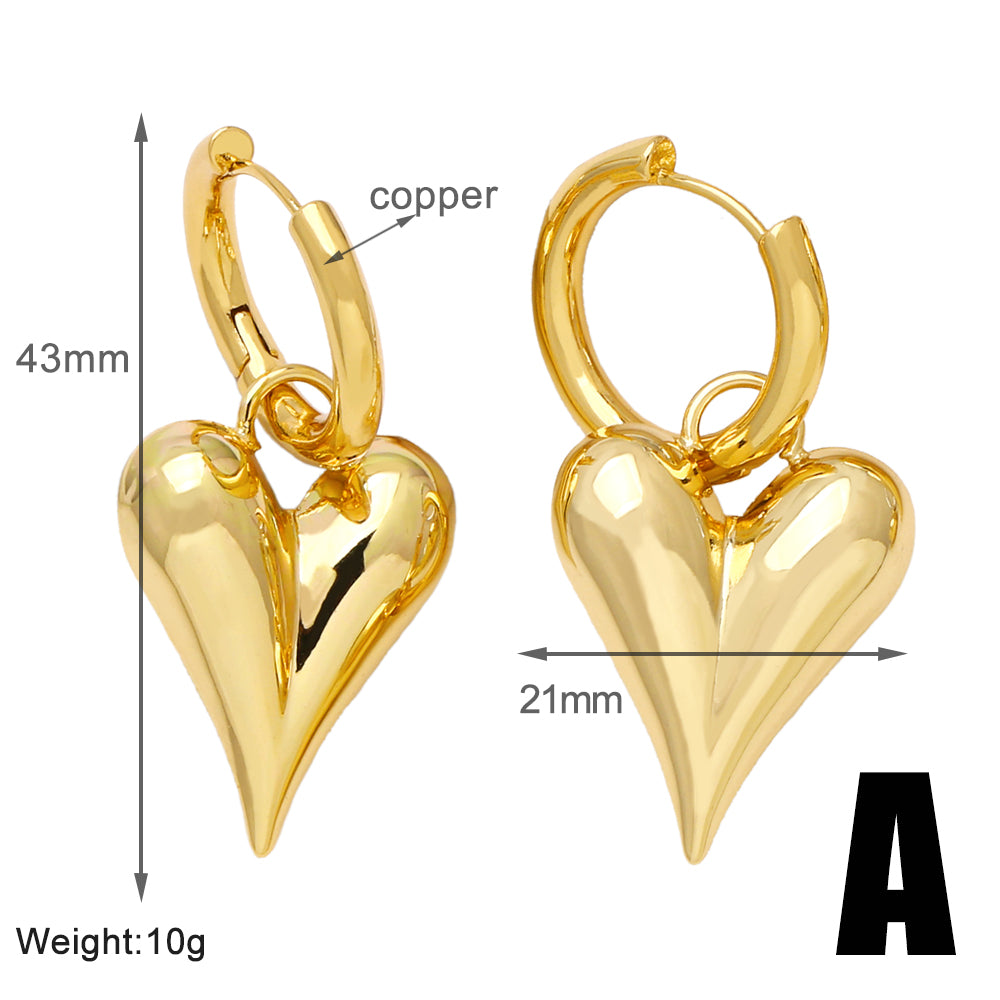 1 Pair Simple Style Heart Shape Plating Copper 18k Gold Plated Drop Earrings