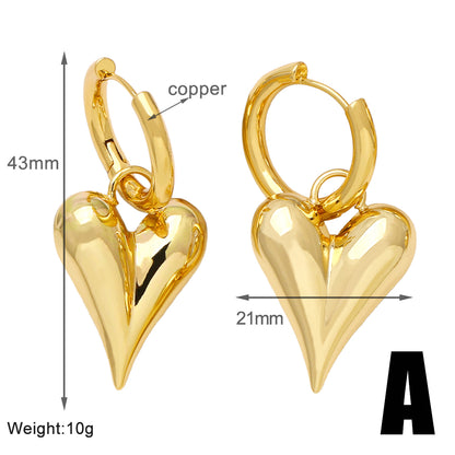 1 Pair Simple Style Heart Shape Plating Copper 18k Gold Plated Drop Earrings