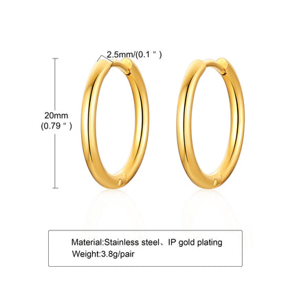 1 Pair Simple Style Solid Color Plating Stainless Steel 18k Gold Plated Hoop Earrings