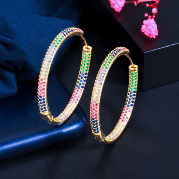 1 Pair Elegant Circle Color Block Plating Inlay Copper Zircon Rhodium Plated Silver Plated Hoop Earrings