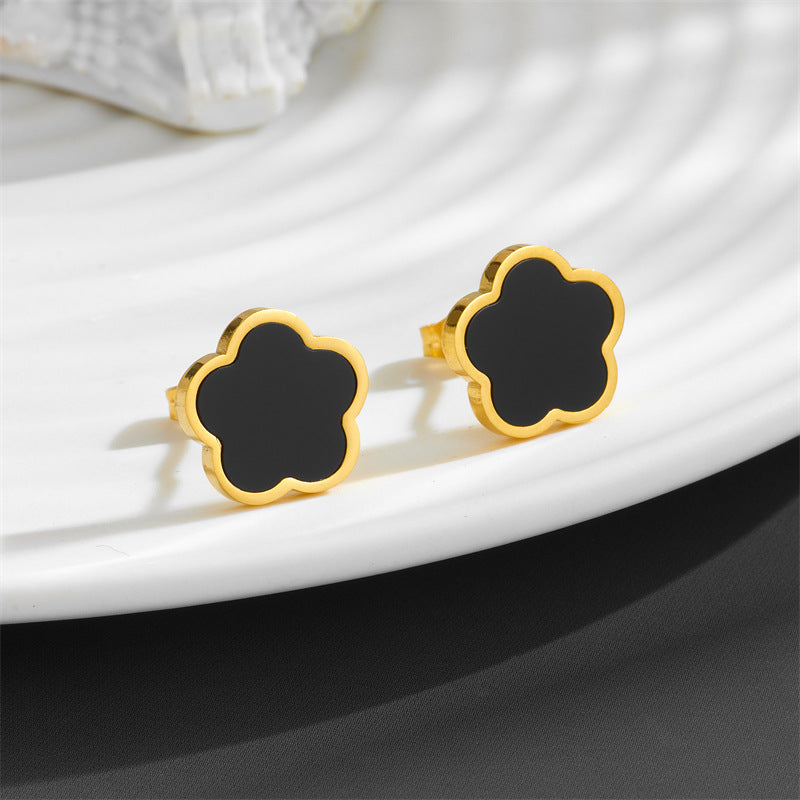 1 Pair Simple Style Flower Plating Inlay Stainless Steel Titanium Steel Shell Gold Plated Silver Plated Ear Studs