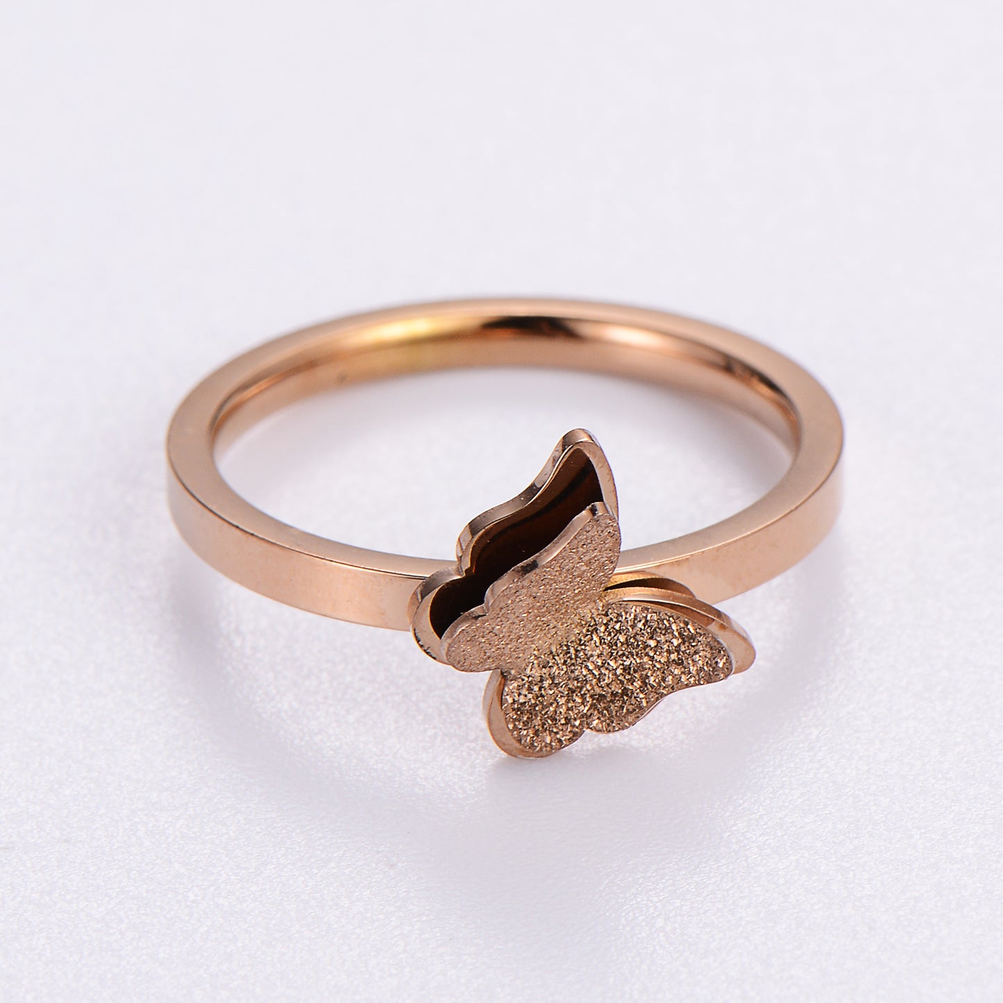 Simple Style Butterfly Stainless Steel Plating Inlay Rhinestones 18k Gold Plated Rose Gold Plated Rings