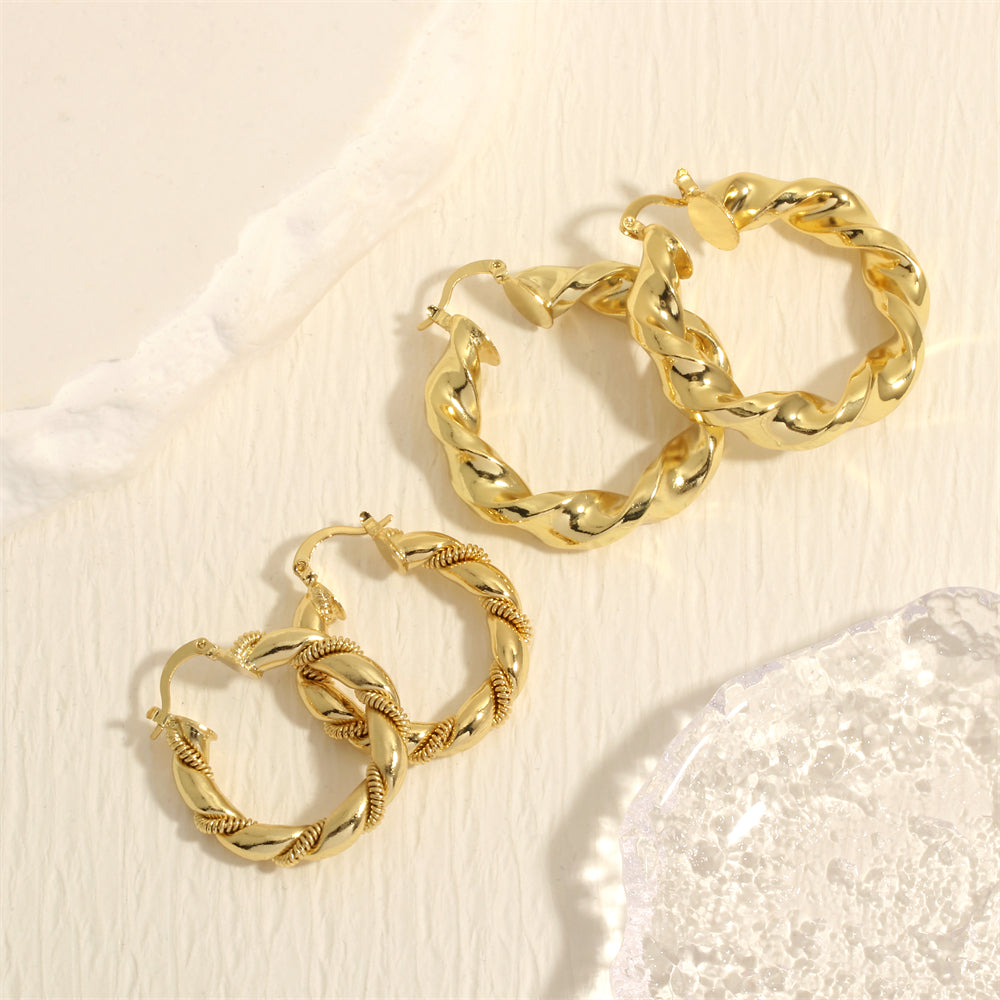 1 Pair Retro Simple Style Twist Plating Copper 18k Gold Plated Hoop Earrings