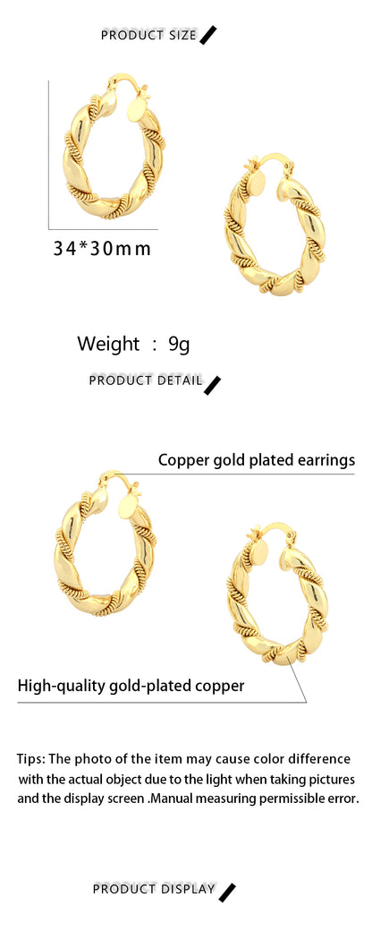 1 Pair Retro Simple Style Twist Plating Copper 18k Gold Plated Hoop Earrings