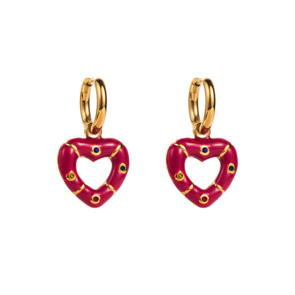 1 Pair Modern Style Sweet Heart Shape Enamel Stainless Steel Drop Earrings