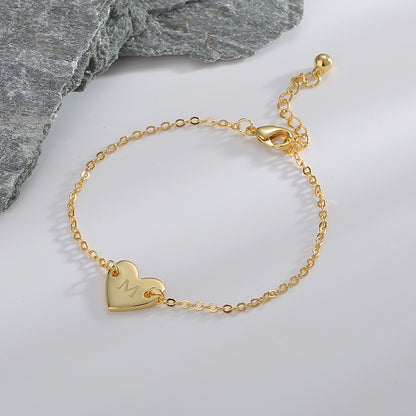 Basic Heart Shape Copper Plating 18k Gold Plated Bracelets