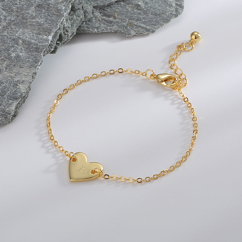 Basic Heart Shape Copper Plating 18k Gold Plated Bracelets