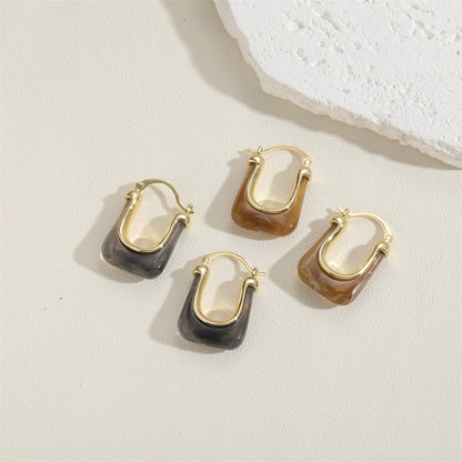 1 Pair Classic Style Color Block Copper Resin 14k Gold Plated Earrings