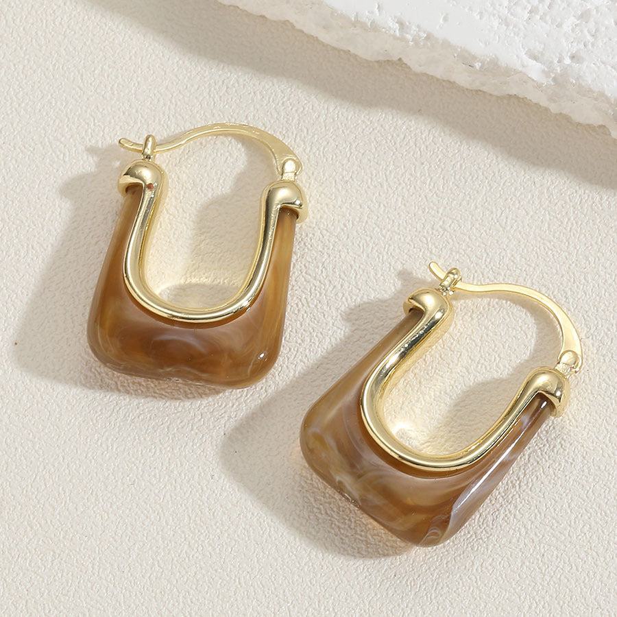 1 Pair Classic Style Color Block Copper Resin 14k Gold Plated Earrings